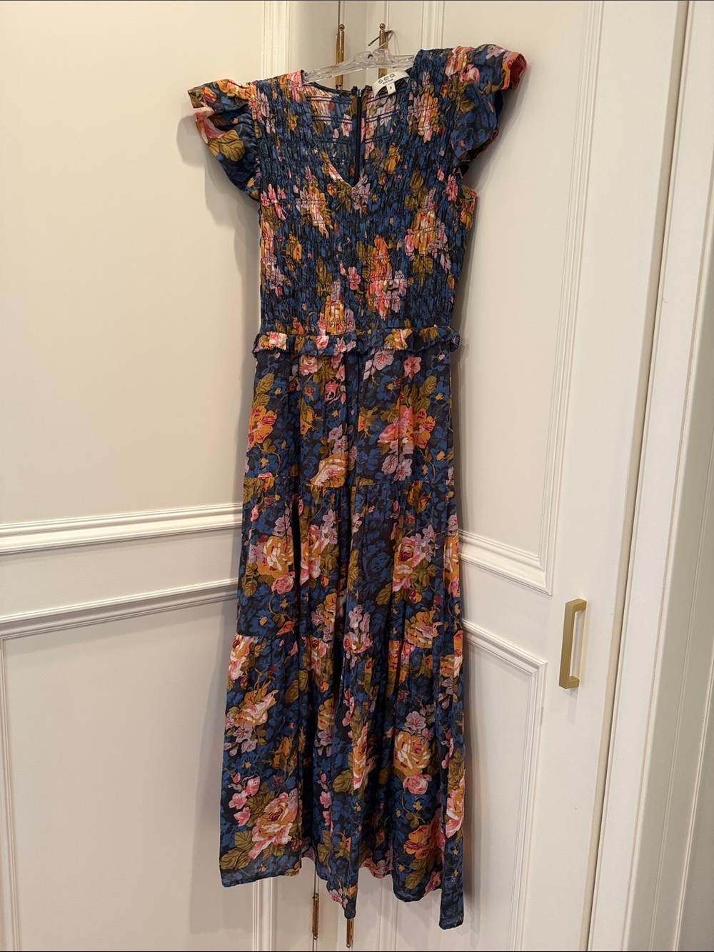 Sea New York Navy Floral Smocked Maxi Dress